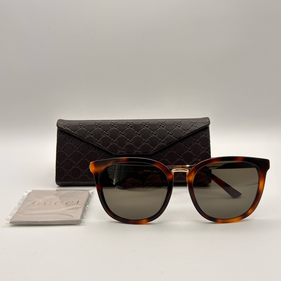 Gucci Accessories - Gucci GG Sunglasses GG0079SK Women's Brown Tortoise Gold Arms Classic Stripe